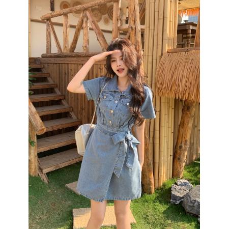 ～大码女装系带牛仔裙收腰显瘦甜酷减龄藏肉百搭 服裝批發女裝批發服飾貨源