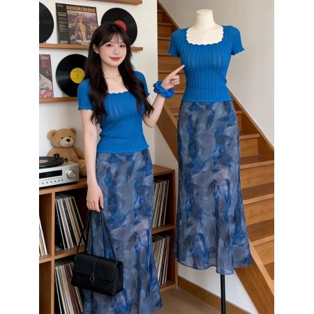 气质一整套ootd穿搭夏季温柔风巨好看针织上衣半身裙两件套装 服裝批發女裝批發服飾貨源