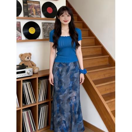 气质一整套ootd穿搭夏季温柔风巨好看针织上衣半身裙两件套装 服裝批發女裝批發服飾貨源