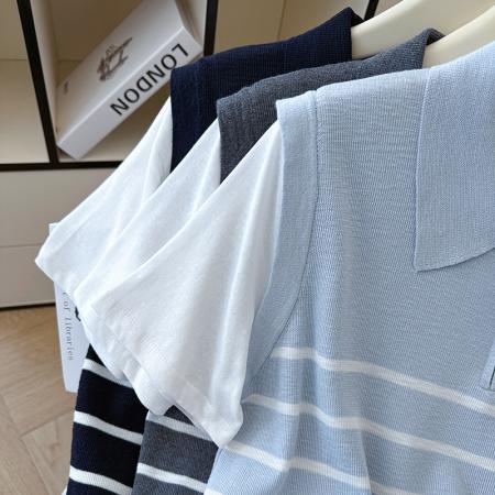 BY12787# 夏季新款假两件休闲圆领前拉链提花T恤天丝麻针织衫上衣女 服裝批發女裝批發服飾貨源