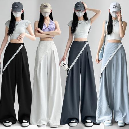 BY12789# 高级感两片式蕾丝西装阔腿裤女高腰设计感气质休闲西装拖地裤 服裝批發女裝批發服飾貨源