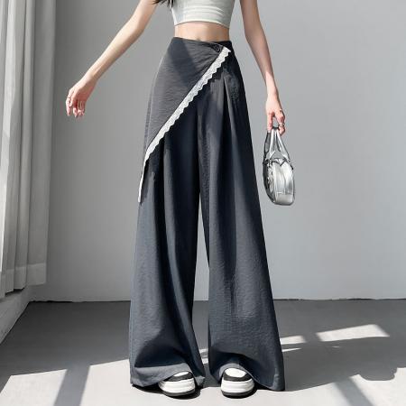 BY12789# 高级感两片式蕾丝西装阔腿裤女高腰设计感气质休闲西装拖地裤 服裝批發女裝批發服飾貨源