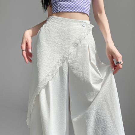 BY12789# 高级感两片式蕾丝西装阔腿裤女高腰设计感气质休闲西装拖地裤 服裝批發女裝批發服飾貨源