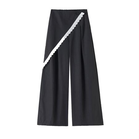 BY12789# 高级感两片式蕾丝西装阔腿裤女高腰设计感气质休闲西装拖地裤 服裝批發女裝批發服飾貨源