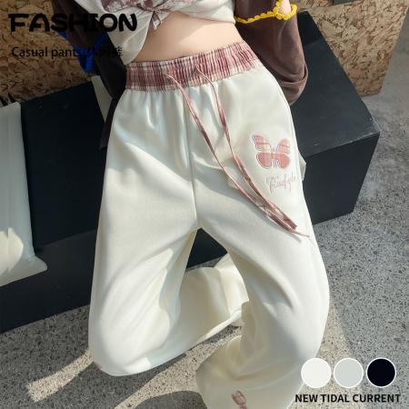 BY12791# 春夏新款慵懒风卡通印花阔腿长裤女休闲显瘦百搭运动卫裤 服裝批發女裝批發服飾貨源