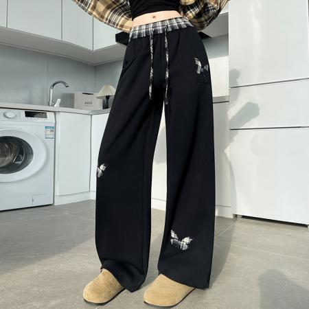 BY12791# 春夏新款慵懒风卡通印花阔腿长裤女休闲显瘦百搭运动卫裤 服裝批發女裝批發服飾貨源