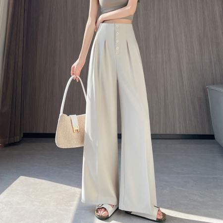 BY12792# 春夏新款西装裤女高腰阔腿裤直筒排扣休闲宽松拖地长裤子 服裝批發女裝批發服飾貨源