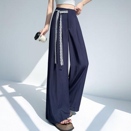 BY12793# 蕾丝系带天丝牛仔阔腿裤女夏季新款冰丝垂感宽松休闲长裤 服裝批發女裝批發服飾貨源