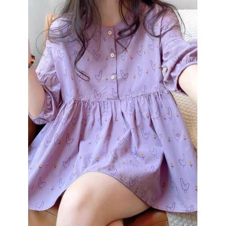 BY12804# 夏装大码女装娃娃衫甜美法式圆领蓬蓬灯笼碎花衬衫M-4XL200斤 服裝批發女裝批發服飾貨源