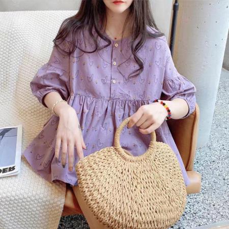 BY12804# 夏装大码女装娃娃衫甜美法式圆领蓬蓬灯笼碎花衬衫M-4XL200斤 服裝批發女裝批發服飾貨源