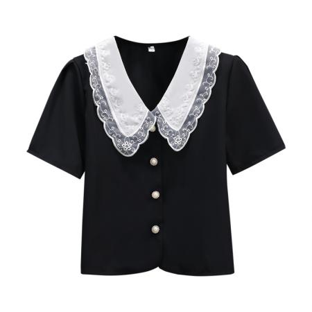 BY12808# 夏季法式娃娃领短款上衣甜美宽松大码女装衬衫M-4XL200斤 服裝批發女裝批發服飾貨源