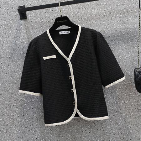 BY12812# 夏季新款大码女装法式气质小香风宽松短款V领上衣M-4XL200斤 服裝批發女裝批發服飾貨源