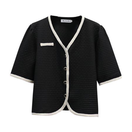 BY12812# 夏季新款大码女装法式气质小香风宽松短款V领上衣M-4XL200斤 服裝批發女裝批發服飾貨源