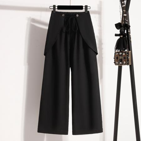 BY12818# 夏新款大码宽松直筒八分薄款女裤胖MM休闲松紧腰阔腿九分女裤 服裝批發女裝批發服飾貨源