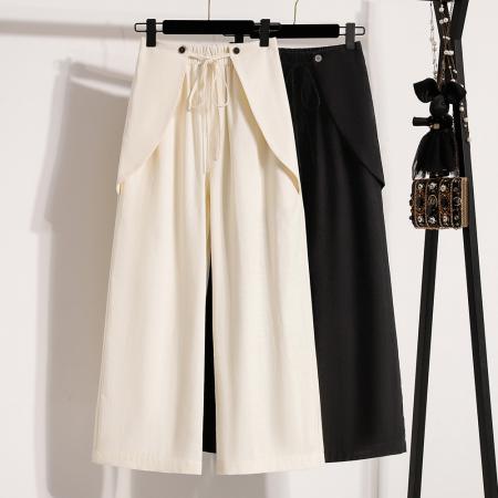 BY12818# 夏新款大码宽松直筒八分薄款女裤胖MM休闲松紧腰阔腿九分女裤 服裝批發女裝批發服飾貨源