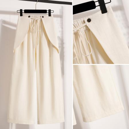 BY12818# 夏新款大码宽松直筒八分薄款女裤胖MM休闲松紧腰阔腿九分女裤 服裝批發女裝批發服飾貨源