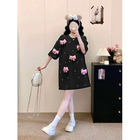 BY12819# ～新款大码女装中长款蝴蝶结重工短袖时尚T恤宽松大衫 服裝批發女裝批發服飾貨源