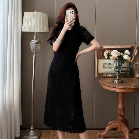 BY12823# 蕾丝花边连衣裙简约时尚遮肉显瘦一条过夏中长款大码裙子 服裝批發女裝批發服飾貨源