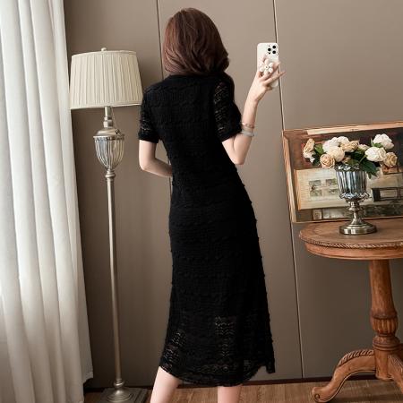 BY12823# 蕾丝花边连衣裙简约时尚遮肉显瘦一条过夏中长款大码裙子 服裝批發女裝批發服飾貨源