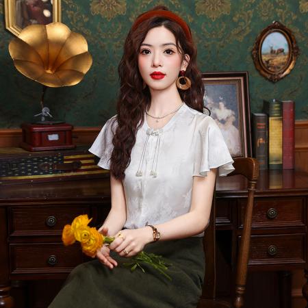 BY12836# 高级感新中式国风夏季小众设计盘扣短袖白色衬衫女 服裝批發女裝批發服飾貨源