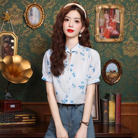 BY12839# 夏季新款设计感国风衬衫新中式小衫女 服裝批發女裝批發服飾貨源