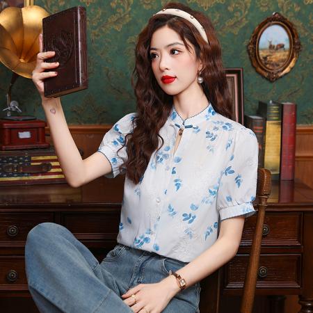 BY12839# 夏季新款设计感国风衬衫新中式小衫女 服裝批發女裝批發服飾貨源