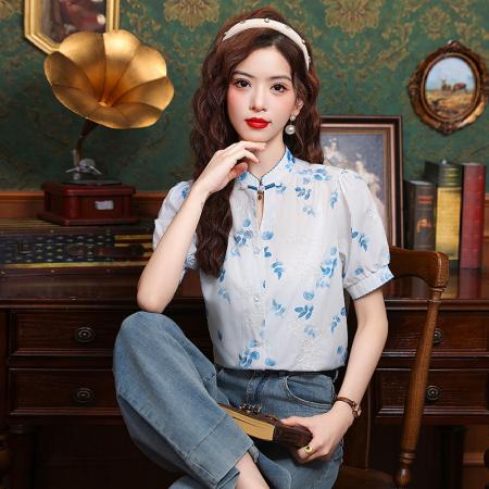 BY12839# 夏季新款设计感国风衬衫新中式小衫女 服裝批發女裝批發服飾貨源