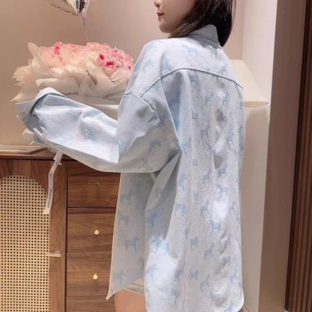 BY12844# 春秋重工新款烫钻小马牛仔长袖衬衫女宽松休闲时尚上衣外套潮 服裝批發女裝批發服飾貨源