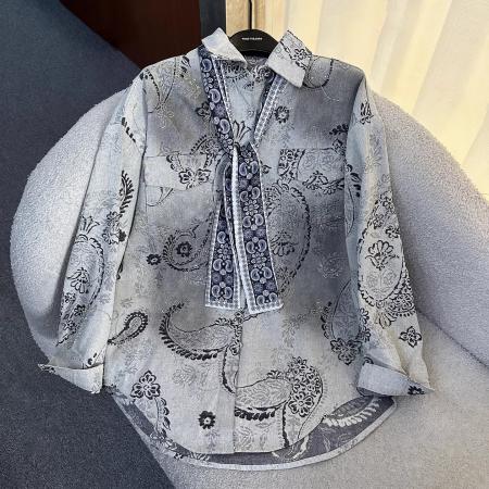 秋季重工新款烫钻牛仔长袖衬衫外套女宽松休闲时尚中长款上衣 服裝批發女裝批發服飾貨源