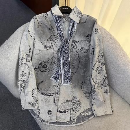 BY12845# 秋季重工新款烫钻牛仔长袖衬衫外套女宽松休闲时尚中长款上衣 服裝批發女裝批發服飾貨源