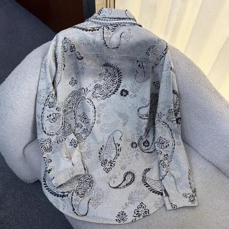 BY12845# 秋季重工新款烫钻牛仔长袖衬衫外套女宽松休闲时尚中长款上衣 服裝批發女裝批發服飾貨源