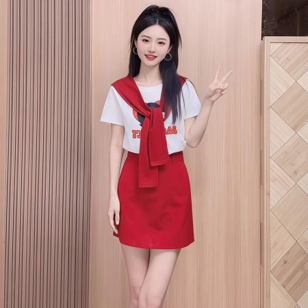 BY12847# 纯棉时尚套装女夏季新款韩版印花短袖t恤半身裙两件套 服裝批發女裝批發服飾貨源