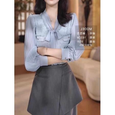 BY12849# 长袖衬衫女春秋新款韩版宽松海军领时尚衬衣设计感洋气上衣潮 服裝批發女裝批發服飾貨源