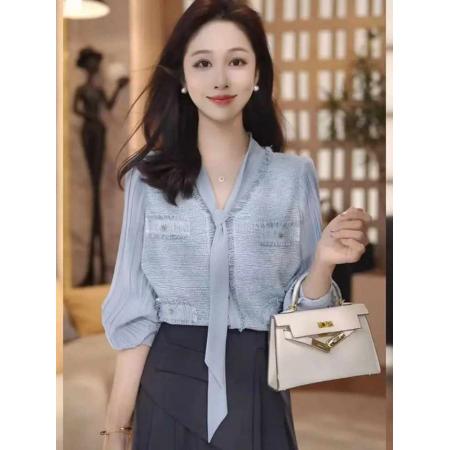 BY12849# 长袖衬衫女春秋新款韩版宽松海军领时尚衬衣设计感洋气上衣潮 服裝批發女裝批發服飾貨源