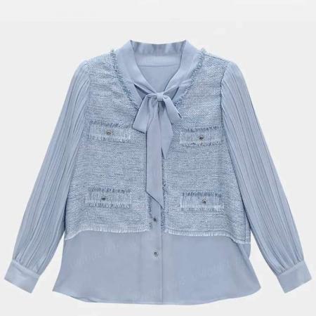 BY12849# 长袖衬衫女春秋新款韩版宽松海军领时尚衬衣设计感洋气上衣潮 服裝批發女裝批發服飾貨源