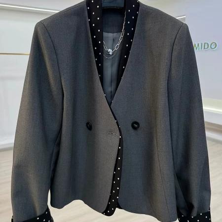 BY12853# 今年流行超好看假两件波点拼接西装女新款高级感小个子短外套 服裝批發女裝批發服飾貨源