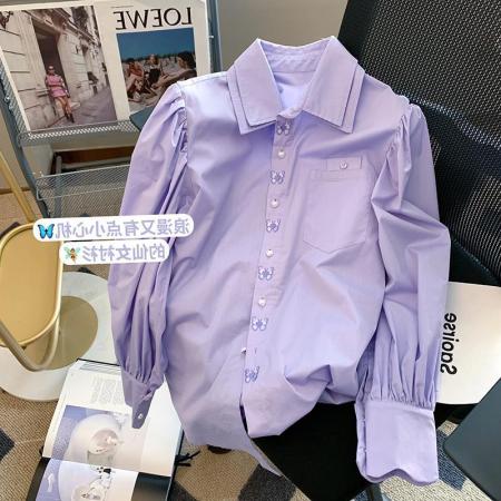 BY12854# 新款女装设计感小众Polo领刺绣衬衫女 服裝批發女裝批發服飾貨源