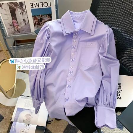 BY12854# 新款女装设计感小众Polo领刺绣衬衫女 服裝批發女裝批發服飾貨源