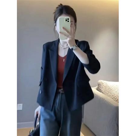 BY12856# 西装外套女春秋装新款韩版高级感小个子炸街休闲黑色西服上衣 服裝批發女裝批發服飾貨源
