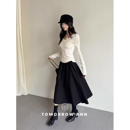 BY12857# 长袖新款T恤韩版时尚百搭设计蕾丝拼接洋气显瘦 服裝批發女裝批發服飾貨源