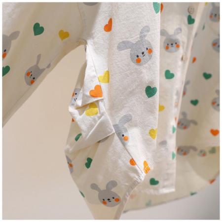 BY12858# 衬衫春秋爱心小兔子印花宽松休闲衬衣褶皱设计百搭上衣 服裝批發女裝批發服飾貨源