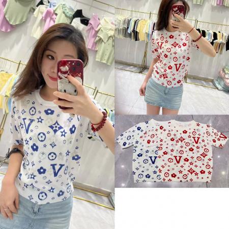 重工烫钻印花白色短袖针织衫女夏季爆款洋气显瘦正肩上衣潮 服裝批發女裝批發服飾貨源