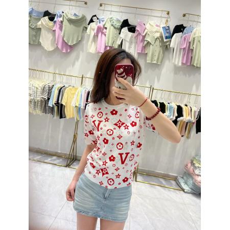 BY12864# 重工烫钻印花白色短袖针织衫女夏季爆款洋气显瘦正肩上衣潮 服裝批發女裝批發服飾貨源