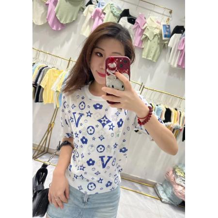 BY12864# 重工烫钻印花白色短袖针织衫女夏季爆款洋气显瘦正肩上衣潮 服裝批發女裝批發服飾貨源