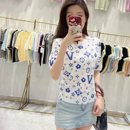 BY12864# 重工烫钻印花白色短袖针织衫女夏季爆款洋气显瘦正肩上衣潮 服裝批發女裝批發服飾貨源