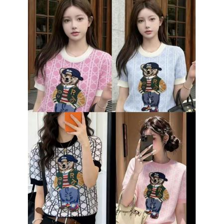 新款女装卡通印花卡通翻领修身显瘦百搭上衣女款打底衫短袖女 服裝批發女裝批發服飾貨源