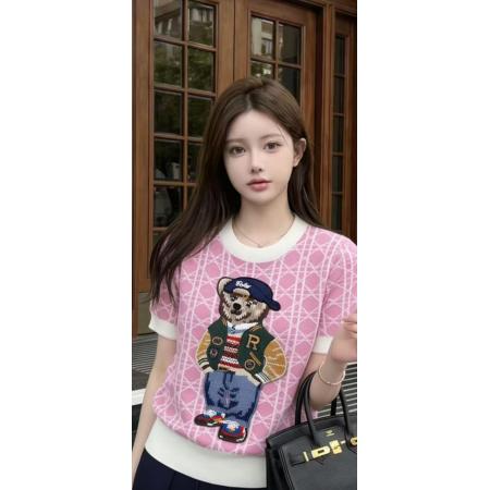 BY12865# 新款女装卡通印花卡通翻领修身显瘦百搭上衣女款打底衫短袖女 服裝批發女裝批發服飾貨源