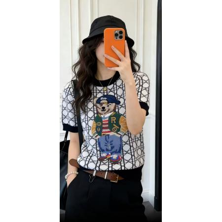 BY12865# 新款女装卡通印花卡通翻领修身显瘦百搭上衣女款打底衫短袖女 服裝批發女裝批發服飾貨源