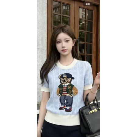 BY12865# 新款女装卡通印花卡通翻领修身显瘦百搭上衣女款打底衫短袖女 服裝批發女裝批發服飾貨源