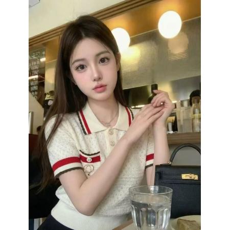 钟菲菲春款新款女装针织chic气质上衣短袖高端小资独特漂亮 服裝批發女裝批發服飾貨源